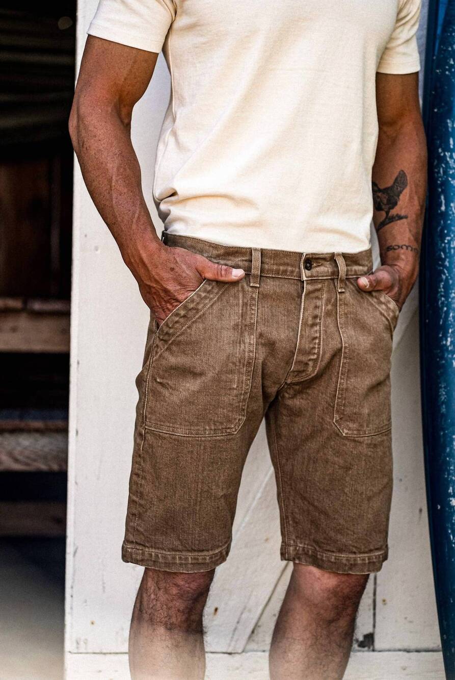 NEW WIESMADE scout denim military short in wheat